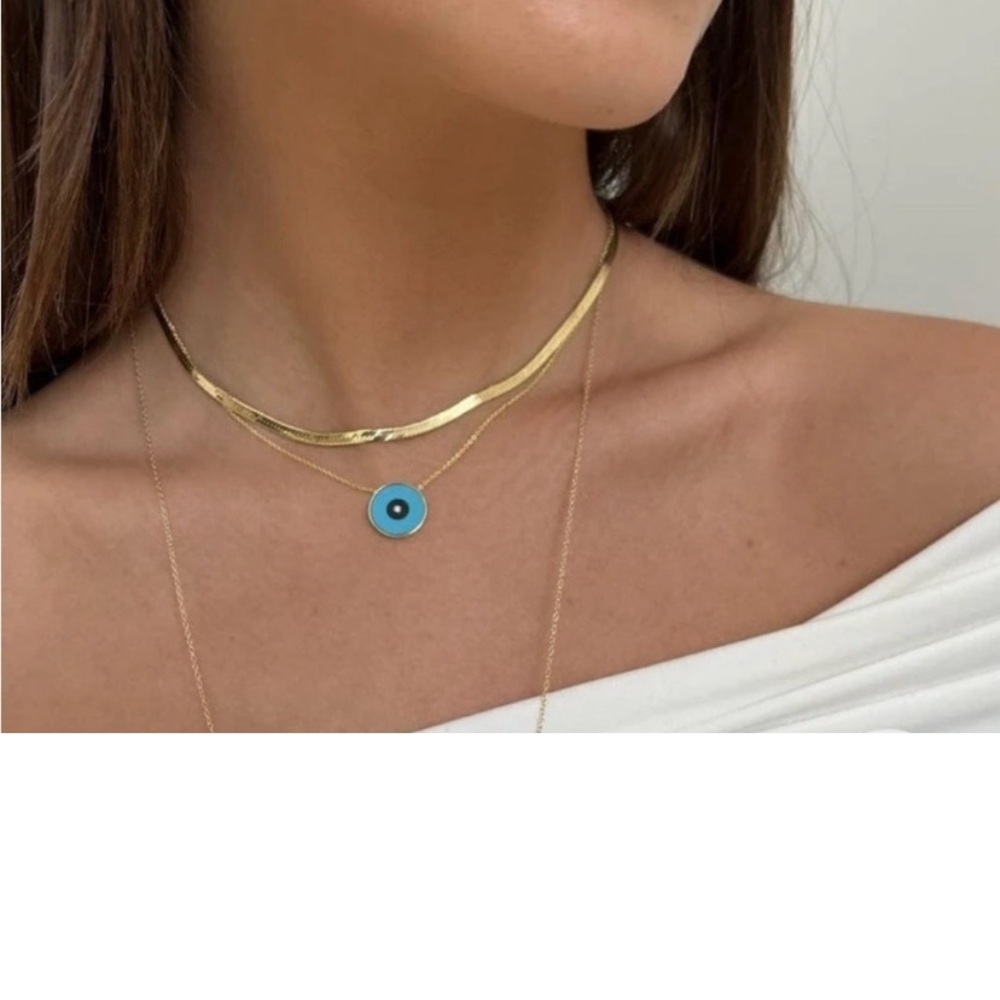 Hallmark K14 yellow gold plated herring bone choker necklace 15-1/2” slender
